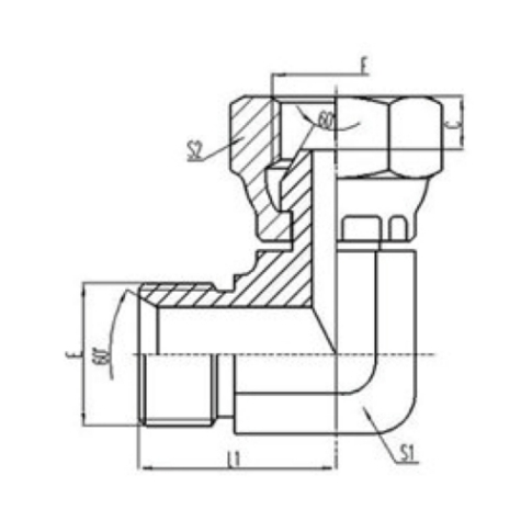 90°彎英製外螺紋60°內錐麵密封（fēng）或組合墊（diàn）密封|英製活動內（nèi）螺紋（wén）60°外錐麵密封