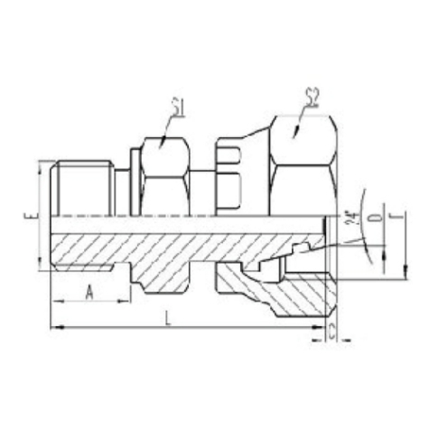 公製外螺紋六角端麵O形圈密封.公製（zhì）活動內（nèi）螺紋24°外錐麵O形圈密封