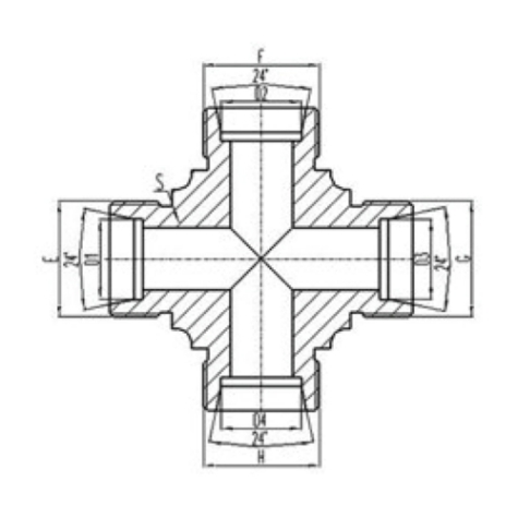 公製（zhì）外螺紋24°內錐麵密封四通接頭