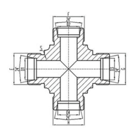 公製（zhì）外螺紋24°內（nèi）錐麵密封四通接頭