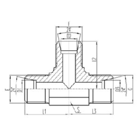 公（gōng）製外（wài）螺（luó）紋24°內（nèi）錐麵（miàn）密封（fēng）三通接頭