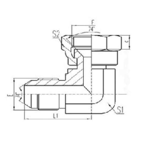 90°彎公製（zhì）外螺紋74°外錐麵密封|公製活動（dòng）內螺紋74°內錐（zhuī）麵密封