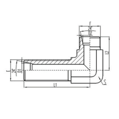 90°彎公（gōng）製外螺紋24°內錐麵密（mì）封過板接頭