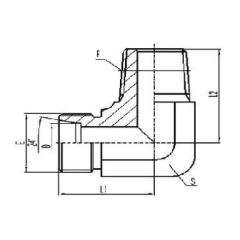 90°彎公製外螺紋24°內錐麵密封|英錐管外（wài）螺紋密封