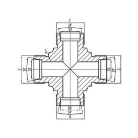 公（gōng）製（zhì）外螺紋24°內錐麵密封四通管接頭