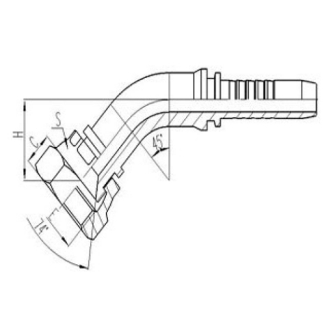 45°公製內螺紋74°內錐麵密封